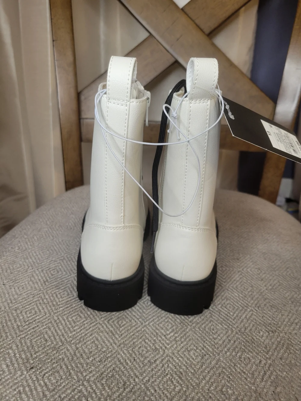 Art Class Girl's Cream Lace-Up Combat Boots
